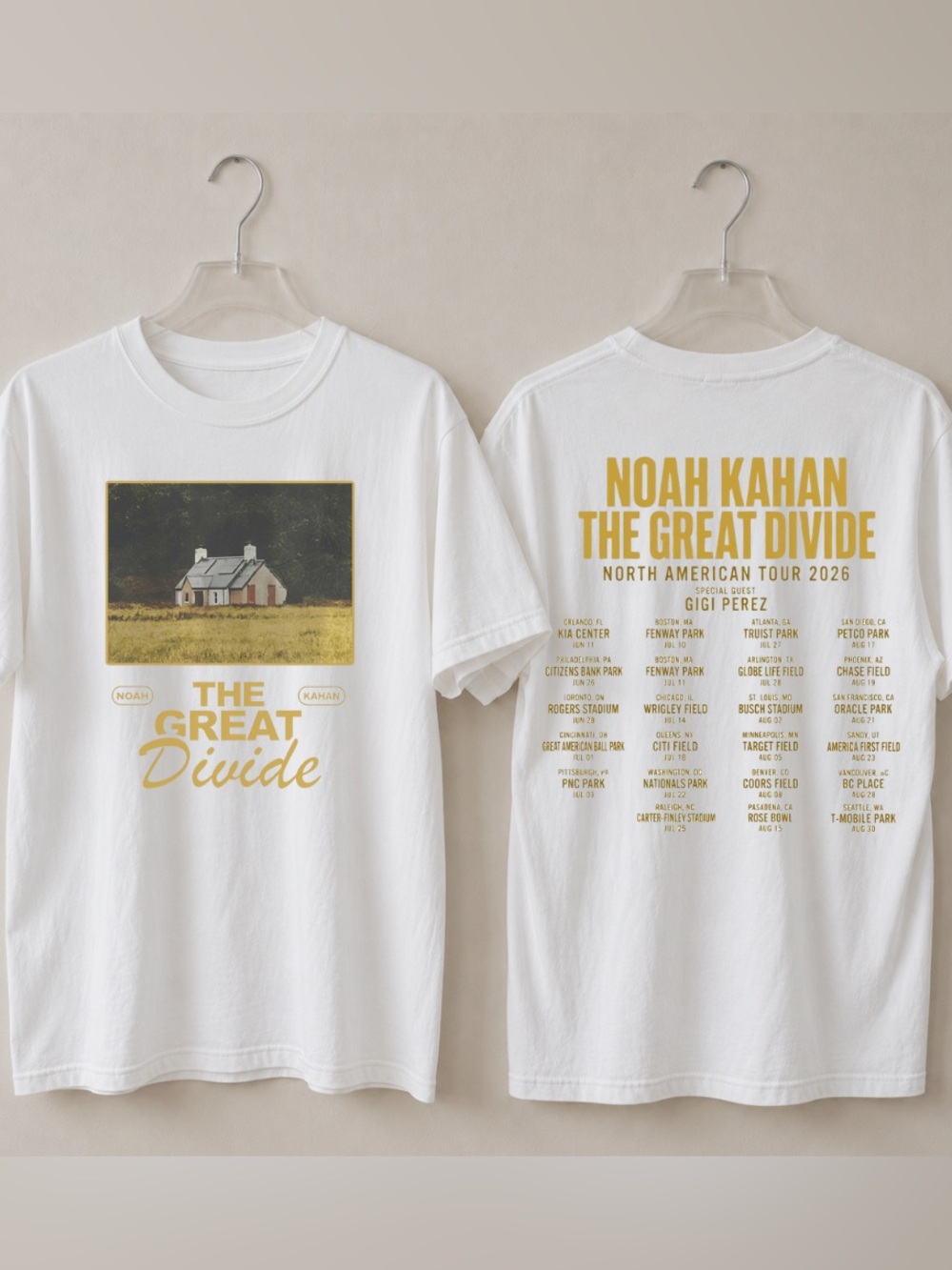 Reprint Noah Kahan "The Great Divide" Tour Tee - White & Mustard